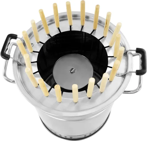 Miniatura 7 de Parrilla de carbón portátil para barbacoa, parrilla envolvente de acero inoxidable, parrilla de barril de carbón, capacidad de 20 brochetas