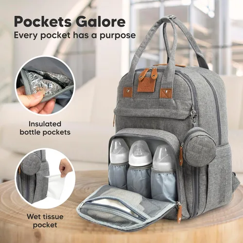 Miniatura 3 de KeaBabies Mochila para pañales - Gran mochila para pañales con cambiador, para bebé niño, niña, mochila de viaje para mamá y papá, impermeable, Gris