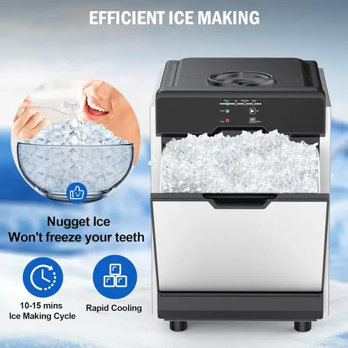 Miniatura 3 de Máquina de hielo Nugget para encimera 40 libras/día, contenedor de hielo de 10 libras, máquina de hielo de pellets suaves masticables de acero