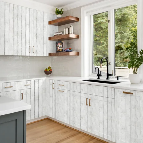 Miniatura 7 de practicalWs Papel tapiz de madera Shiplap para despegar y pegar, papel de contacto de madera blanca y gris para armarios y cajones, papel de pared