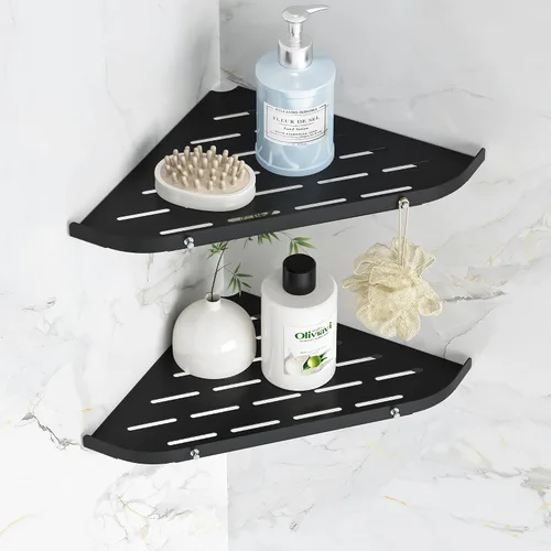 Miniatura 9 de Qeke Estante esquinero para baño, estante de ducha de 9 pulgadas, estante de acero inoxidable SUS304 para montaje en pared, estante de esquina con 2