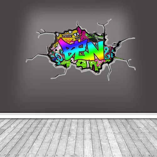 Miniatura 4 de Calcomanía de pared personalizada con nombre de graffiti 3D, calcomanía decorativa de vinilo artística personalizada, extraíble, despegar y pegar