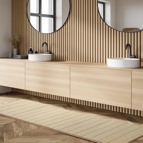 Miniatura 4 de uxcell Alfombra de baño de espuma viscoelástica, tapete absorbente para la cocina, tapete suave y cómodo para suelos de cocina y baño, 63 x 24 Beige