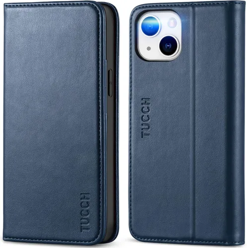Miniatura 10 de TUCCH Funda tipo cartera para iPhone 14 de 6.1 pulgadas, [3 tarjetas] ranuras [bloqueo RFID] Funda de piel sintética, con funda interior de TPU a