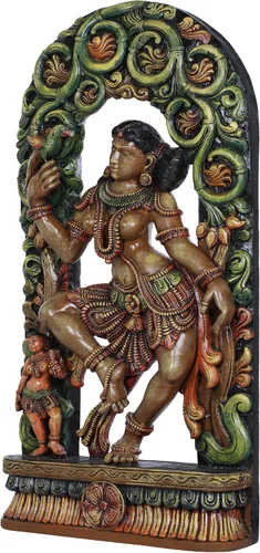 Miniatura 2 de Serie Khajuraho - V (Apsara anhelante de amor) - Talla de madera del templo del sur de la India