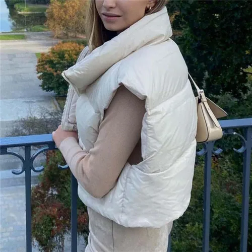 Miniatura 3 de KEOMUD - Chaleco corto acolchado de invierno para mujer, ligero, sin mangas, cálido, con relleno para exteriores