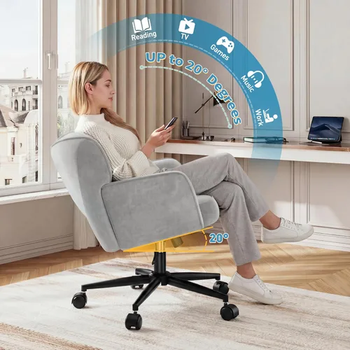 Miniatura 5 de DurayLoly Silla de tocador con ruedas y respaldo, silla de tocador de altura ajustable, sillas de escritorio cómodas para maquillaje, trabajo y Gris