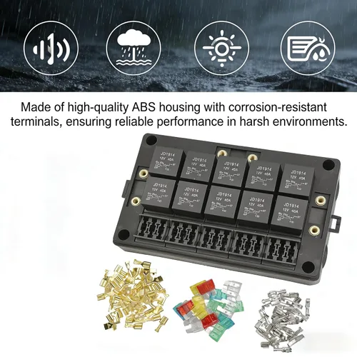 Miniatura 4 de Caja de relé de fusibles universal, 15 ranuras ATC ATO portafusibles y panel de relé de 10 ranuras para relés de 4 o 5 pines, caja de enchufe