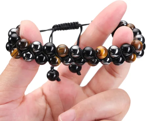 Miniatura 7 de Jovivi Pulsera de piedra de cristal de ojo de tigre de obsidiana negra de 0.315in0.394in para hombre, pulsera de piedra de lava con cuentas de roca