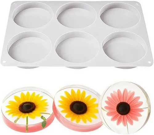 Miniatura 5 de Moldes de silicona para posavasos profundos de 6 cavidades y redondos para resina epoxi, molde de resina para posavasos de 4 pulgadas