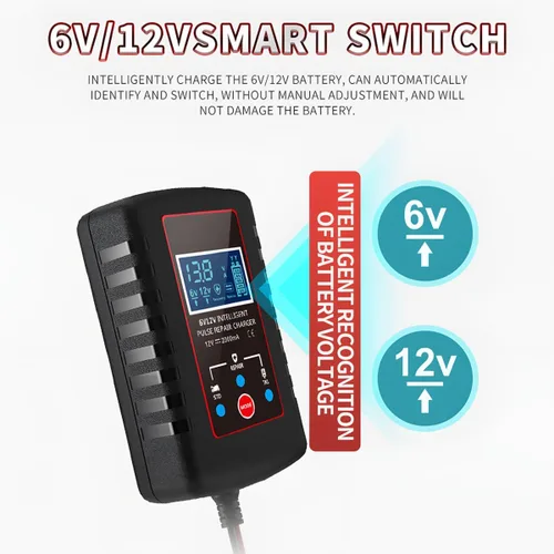 Miniatura 4 de zipelo Cargador de batería de automóvil, cargador de batería inteligente automático de 6 V 12 V, cargador de reparación de pulso inteligente