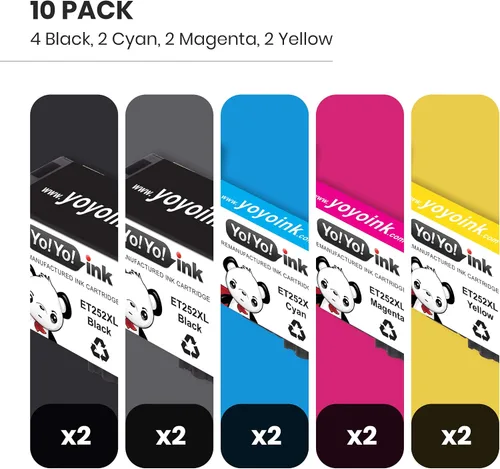 Miniatura 2 de YoYoink Cartuchos de tinta remanufacturados de repuesto para Epson T252XL 252 XL (4 negros, 2 cian, 2 magenta, 2 amarillos, 10 unidades)