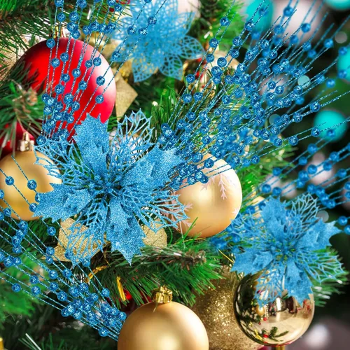 Miniatura 3 de OCTERIC - 30 piezas de flores artificiales de Pascua con purpurina, ramas con bayas para árbol de Navidad, adornos de árbol de Navidad con clips