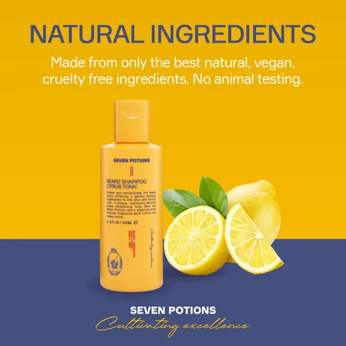 Miniatura 4 de SEVEN POTIONS Champú para barba para hombres, lavado de limpieza suave para una barba fresca y sin picazón, fórmula natural y vegana