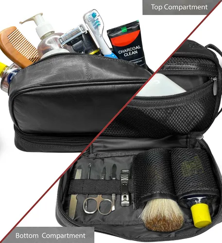 Miniatura 3 de RUSTIC TOWN Neceser de cuero – Kit impermeable para hombres y mujeres, organizador de viaje para artículos esenciales de tamaño completo, aprobado
