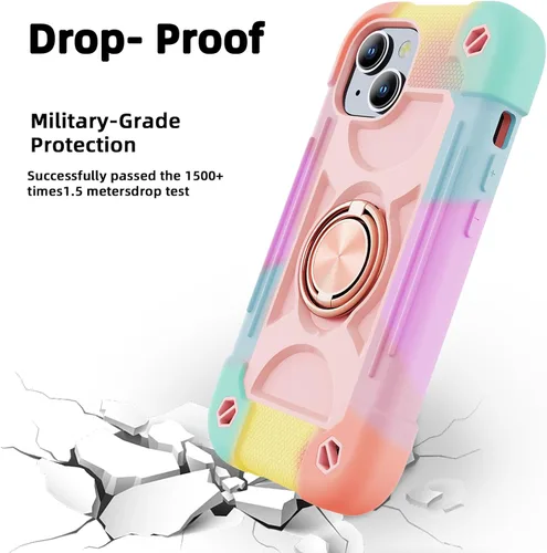 Miniatura 3 de MARKILL Funda compatible con iPhone 15 de 6.1 pulgadas con soporte integrado, [grado militar resistente de cuerpo completo] protección contra Rosa