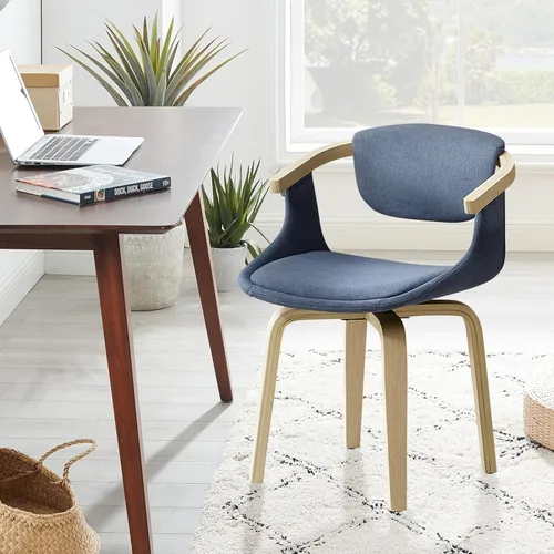 Miniatura 13 de Art Leon Silla de escritorio sin ruedas, silla giratoria moderna de mediados de siglo, silla de escritorio de piel sintética para espacios pequeños