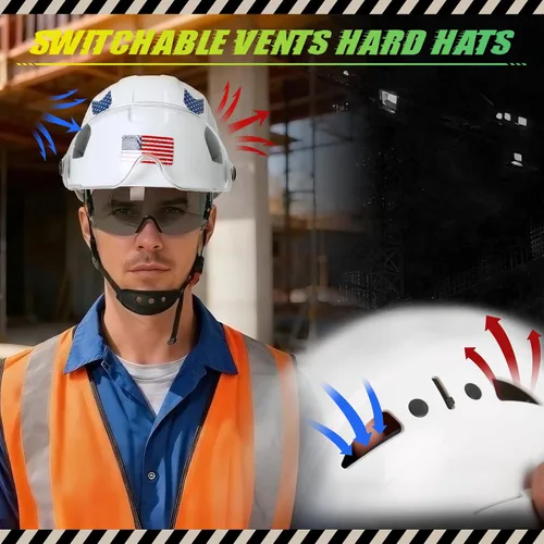 Miniatura 4 de Construction Hard Hats with Clear and Tinted Visor - OSHA Approved ANSI Z89.1 Dual Eye Protection Black Hard Hat with Chin Straps for Men Sombrero