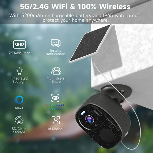 Miniatura 2 de 4 cámaras de seguridad 2K inalámbricas para exteriores, cámara solar para seguridad del hogar, cámaras de seguridad WiFi alimentadas por batería
