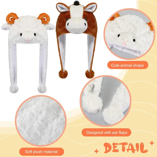 Miniatura 3 de Newcotte 6 piezas de sombreros de disfraz para niños, conjunto de sombreros de animales de felpa, accesorios de cabeza de animales divertidos