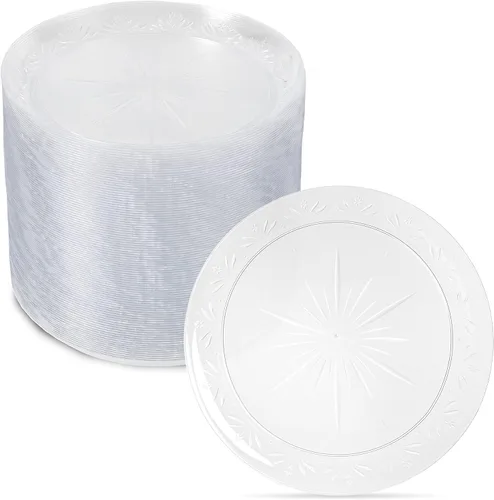 Miniatura 9 de Ilyapa Paquete de 100 platos de postre desechables de 10 pulgadas, juegos de fiesta de plástico transparente para 100 invitados, platos