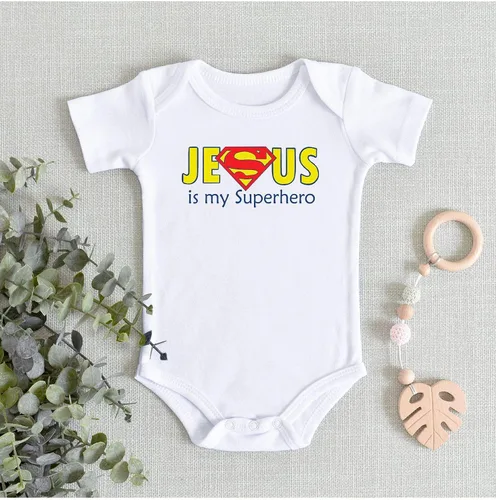 Miniatura 5 de TripleBDesigns Jesus is my Superhero Christian Baptism Religioso - Mameluco para bebé recién nacido