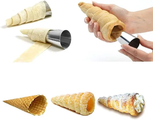 Miniatura 4 de Molde de cuerno de crema, cono de helado de acero inoxidable y molde de pastelería reutilizable en forma tubular para hornear, herramienta