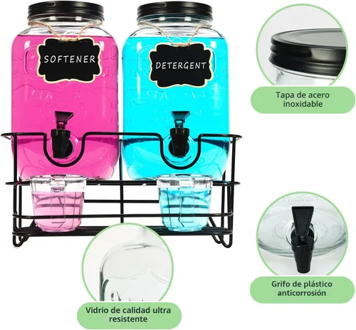 Miniatura 4 de Roetell 2 juegos de dispensador de detergente para ropa de 1 galón con soporte, taza medidora, contenedor de detergente de vidrio