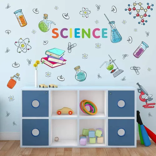 IARTTOP Vinilo decorativo colorido para pared de laboratorio de ciencias estudiantiles, adhesivo de pared de microscopio para aparatos químicos,