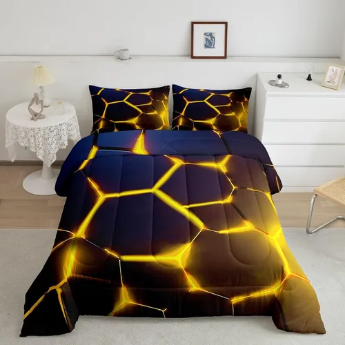 Miniatura 41 de Feelyou Juego de edredón de nido de abeja, edredón hexagonal rojo degradado para niños, niñas, adolescentes, juego de ropa de cama geométrico, Multi