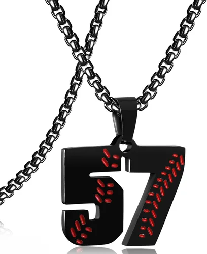 Miniatura 133 de SKQIR Colgante de número de jersey de béisbol para hombres y niños - Cadena de acero inoxidable para atletas - Negro