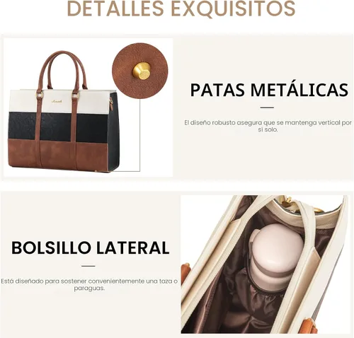Miniatura 6 de LOVEVOOK Bolsa para laptop para mujer, bolsas de trabajo de 15.6 pulgadas para mujer, bolsa de cuero vintage para laptop, bolsas impermeables