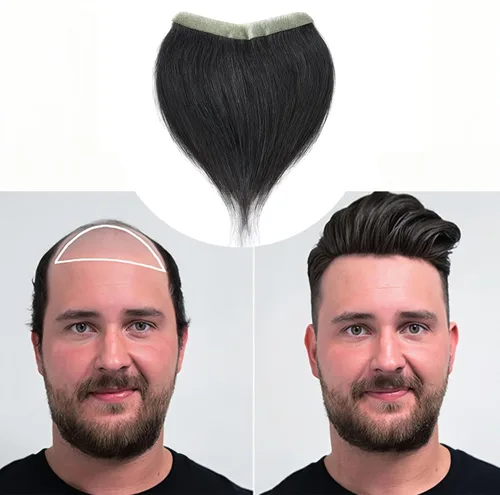 Miniatura 27 de Extensión frontal de cabello rubio claro para hombres, extensión de cabello lacio con pérdida de línea de cabello humano con cinta adhesiva
