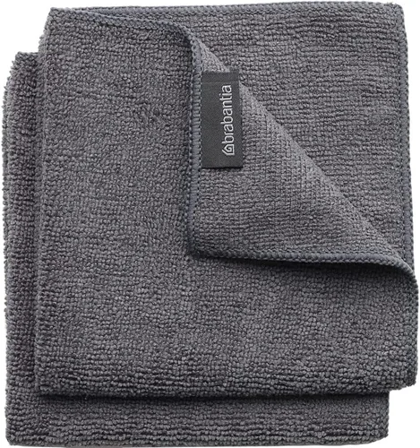 Brabantia 2 paños de limpieza de microfibra (gris oscuro) trapos higiénicos absorbentes para lavar, limpiar y secar (12 x 12)