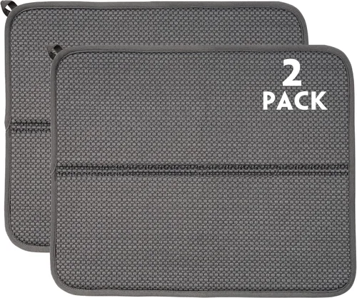 Miniatura 18 de Paquete de 2 tapetes de secado de platos para encimera de cocina, absorbentes, tapetes escurridor de platos de microfibra, almohadilla de secado
