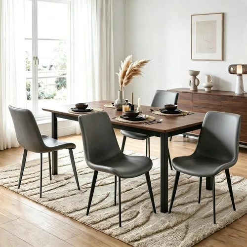 Miniatura 18 de Juego de 2 sillas de comedor modernas, sillas de comedor de cuero PU, sillas de cocina tapizadas con respaldo ergonómico y patas de metal