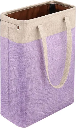Miniatura 8 de Cesta de ropa sucia con asas beige y marrón, cesta de lavandería delgada plegable, cesta de ropa sucia estrecha, bolsa de lavandería plegable, cesto