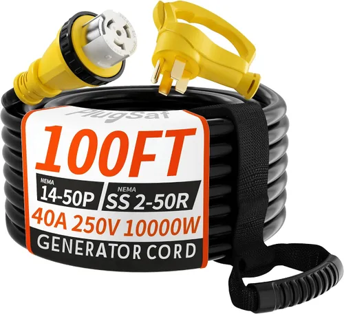 Miniatura 10 de PlugSaf Cable generador de 50 amperios, cable de extensión RV de 10 pies y 50 amperios con bloqueo giratorio, cable generador 50A de 4 puntas, NEMA