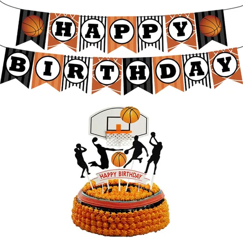Miniatura 8 de Juego de 7 letras de baloncesto DIY feliz cumpleaños para niño pastel decoración de fiesta de pasteles deportes suministros de fiesta