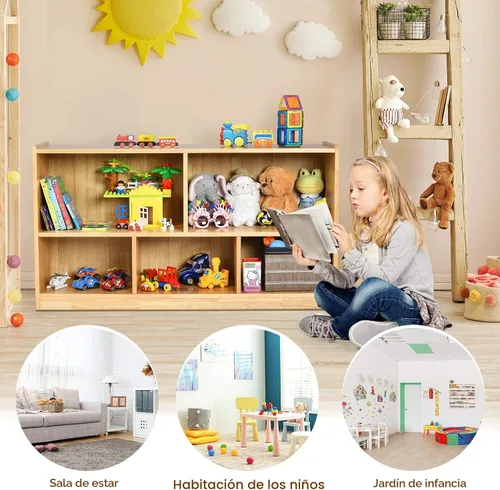 Miniatura 6 de Costzon Estantería de 2 estantes para niños, organizador de almacenamiento de juguetes de madera para libros y juguetes, estantería Montessori de 5