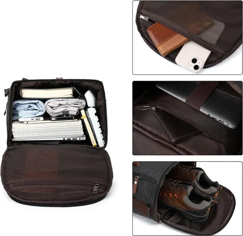 Miniatura 6 de Bolsa de lona de gimnasio Kalesi con compartimento para zapatos, mochila impermeable de 4 vías para viajes, deporte, senderismo, portátil, Negro