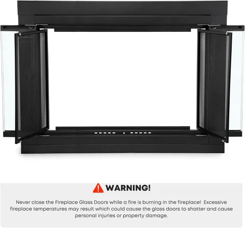 Miniatura 4 de Stanbroil Puerta de Chimenea de Cristal Estilo Bi-fold, Acabado Negro, Grande, Puerta de Pantalla Decorativa para Chimenea y Accesorios