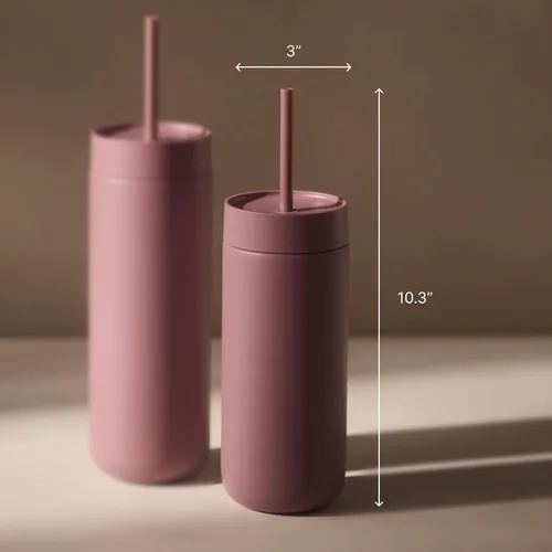 Miniatura 4 de Fellow Vaso frío Carter de 16 onzas, tapa con popote resistente a derrames, vaso aislado al vacío de acero inoxidable con interior de cerámica