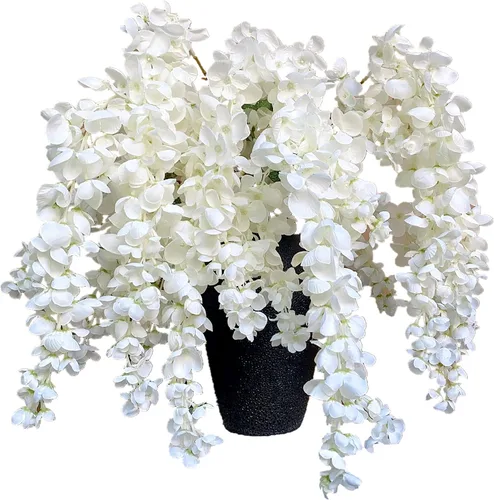 Paquete de 4 flores colgantes de glicina artificial, ramas de vides florales falsas, guirnalda de glicina de seda, ramo de flores ricas para el