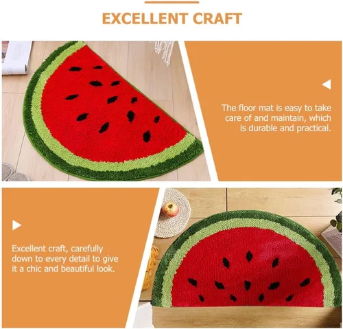 Miniatura 7 de VOSAREA Alfombra en forma de fruta, alfombra semicircular para puerta, alfombra de baño de felpa antideslizante, absorbente, alfombra gruesa