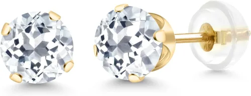 Miniatura 7 de Gem Stone King Aretes solitarios con piedra natal de oro de 14 quilates Redondos de 0.236 in Aretes de oro para mujeres y hombres