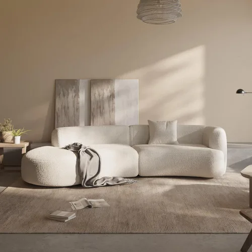 Acanva Moderno sofá modular curvo para sala de estar, sofá modular minimalista y cómodo de tela boucle para apartamento, oficina en casa, 114 Blanco