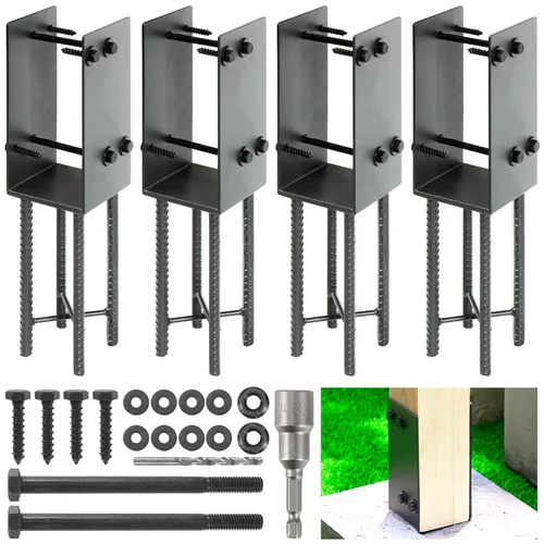 Miniatura 15 de 4"x4" (Real 3.5"x3.5") Soporte de poste en U de acero inoxidable, anclaje de poste para hormigón húmedo, soporte de base de poste resistente