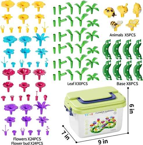 Miniatura 3 de TEMI - Juguetes para bebés, regalos de cumpleaños para niñas y niños de 3, 4, 5, 6, 7 años, 91 piezas de juguete de construcción de jardín de flores