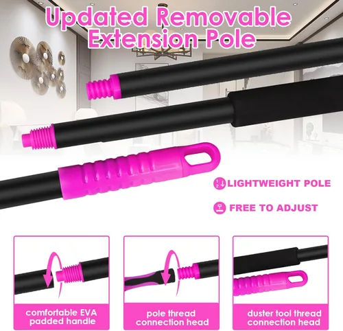 Miniatura 8 de CALBEAU Plumeros de 8 pies para limpieza, plumero con poste de extensión, plumero de microfibra utilizado para limpiar ventilador de techo, ventanas